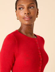 Red Ribbed Longline Cardigan