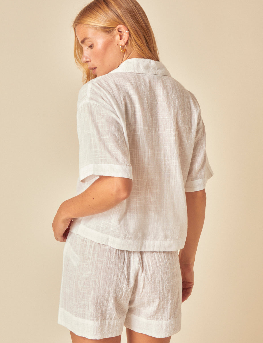 White Shirt And Shorts Pyjama Set