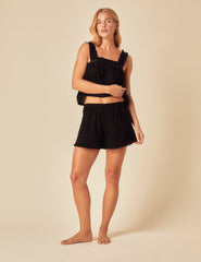 Black Embroidered Frill Pyjama Shorts