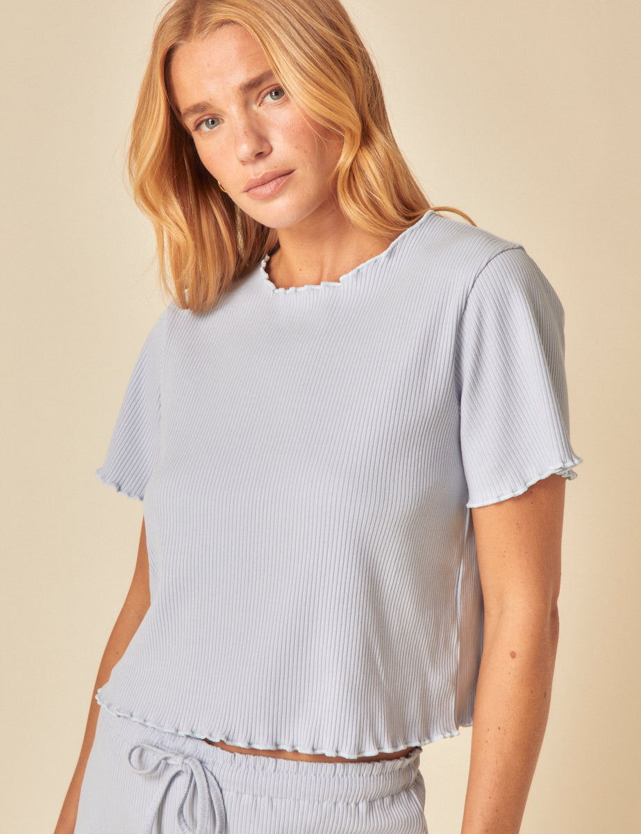 Pastel Blue Ribbed Pyjama Set