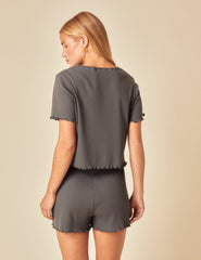 Grey Ribbed Pyjama Set