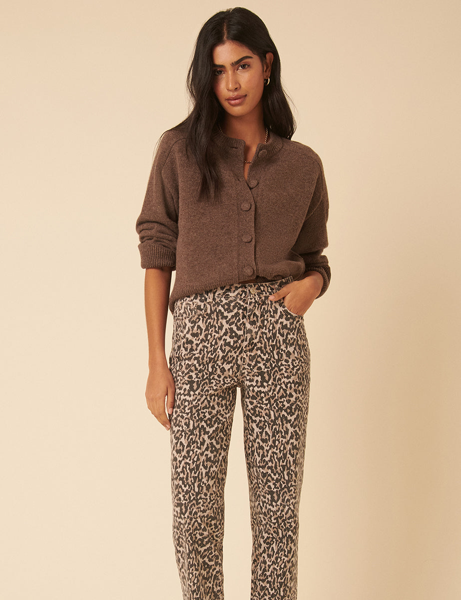 Leopard Print Mid Rise Camden Tapered Jeans