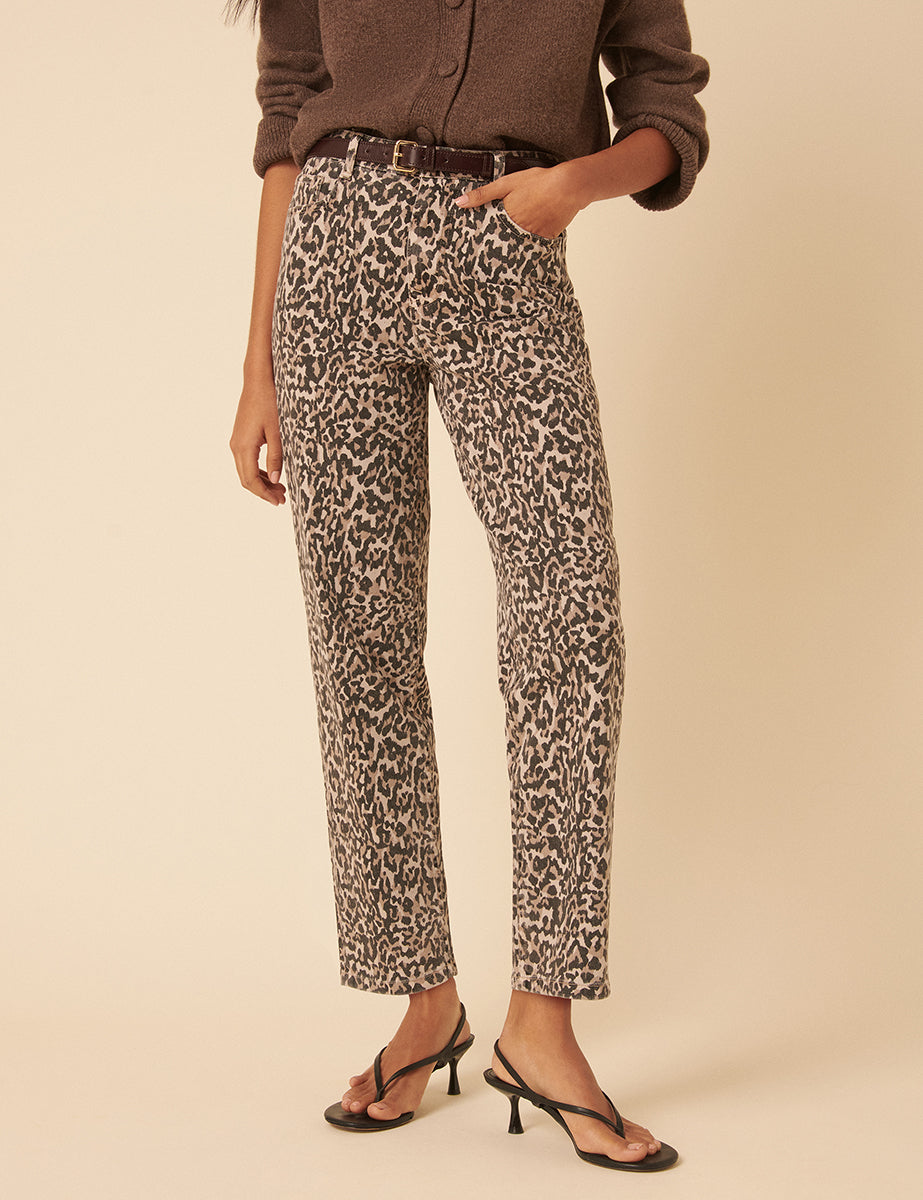 Leopard Print Mid Rise Camden Tapered Jeans