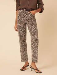 Leopard Print Mid Rise Camden Tapered Jeans