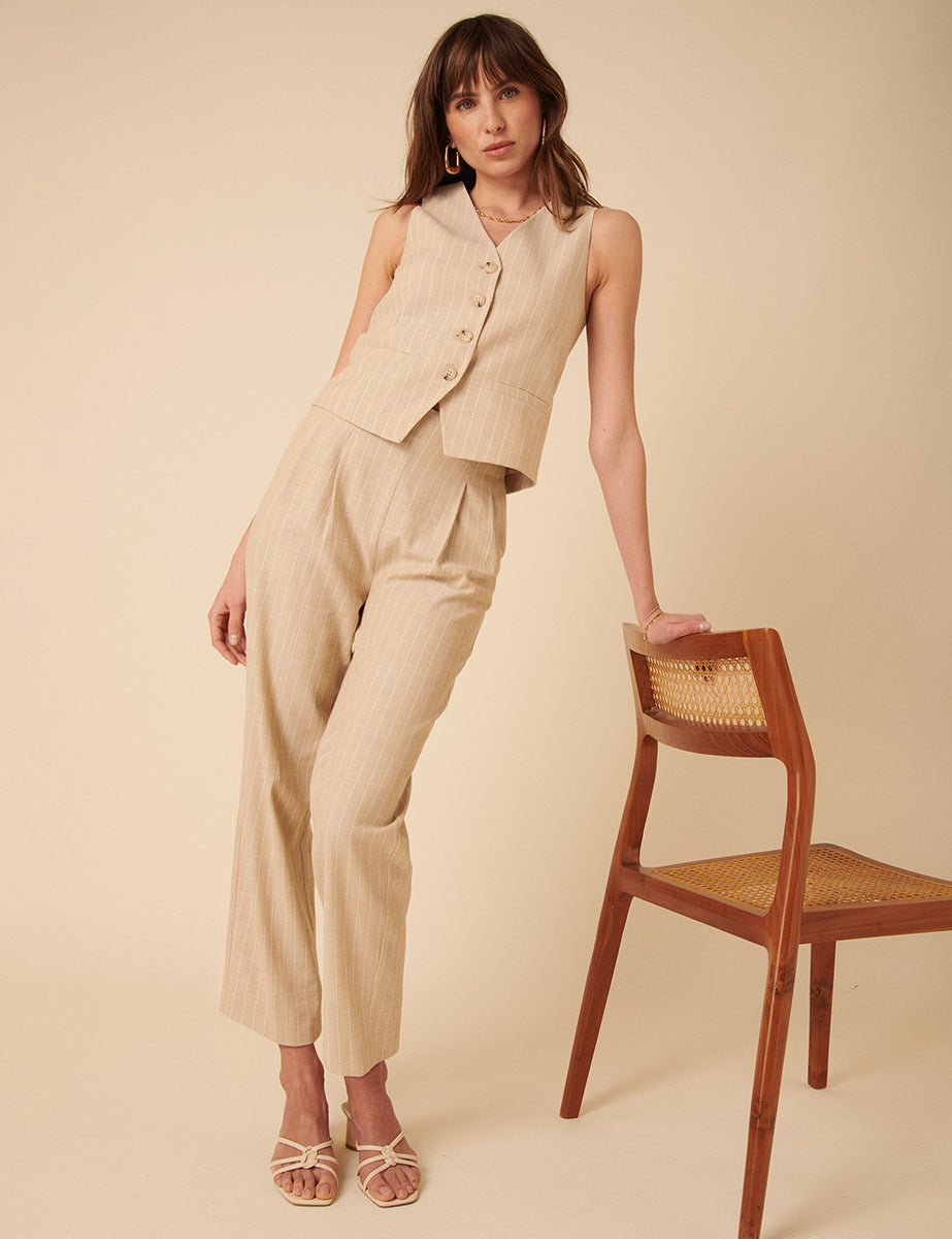 Cream Pinstripe Tailored Trousers