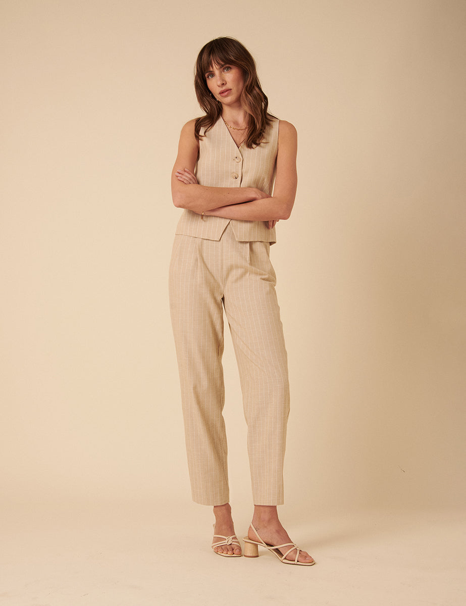 Cream Pinstripe Tailored Trousers
