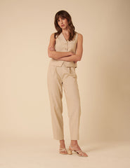 Cream Pinstripe Tailored Trousers