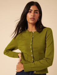 Green Crew Neck Cardigan