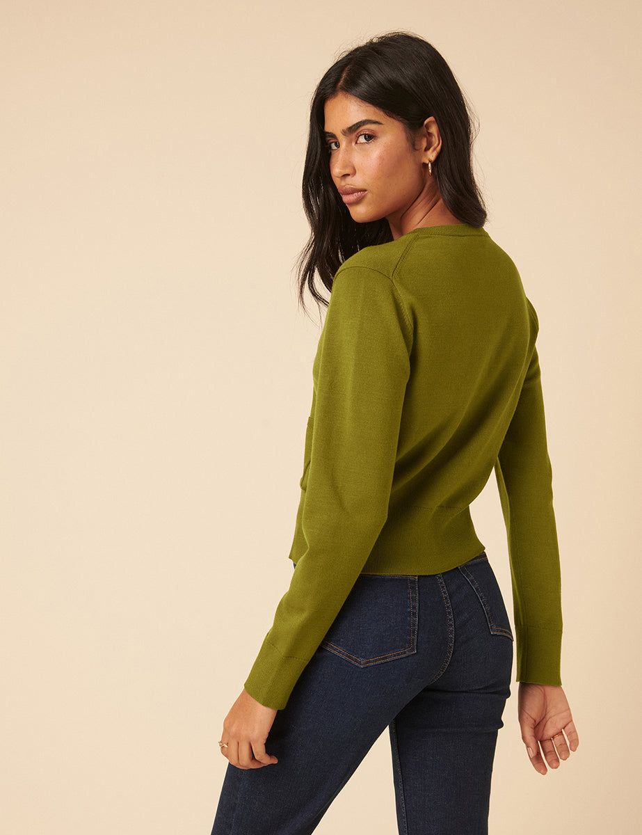 Green Crew Neck Cardigan