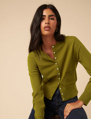 Green Crew Neck Cardigan