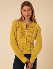 Yellow Pointelle Button Down Knitted Cardigan