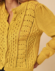 Yellow Pointelle Button Down Knitted Cardigan