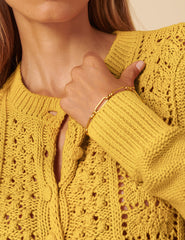 Yellow Pointelle Button Down Knitted Cardigan