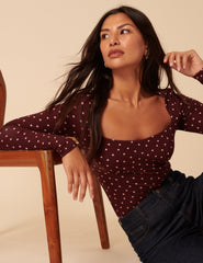 Burgundy Polka Dot Long Sleeve Top