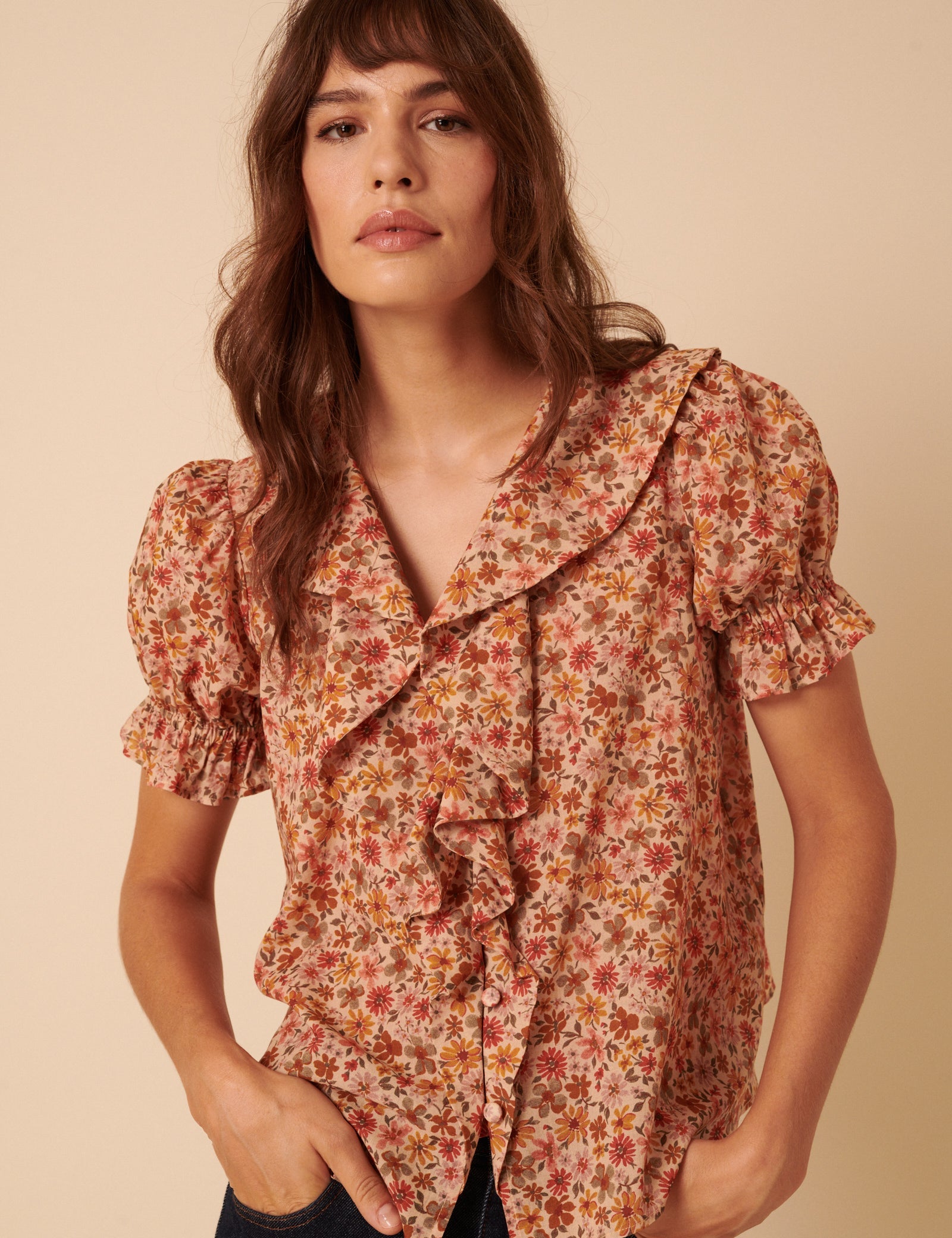 Pink Floral Puff Sleeve Blouse