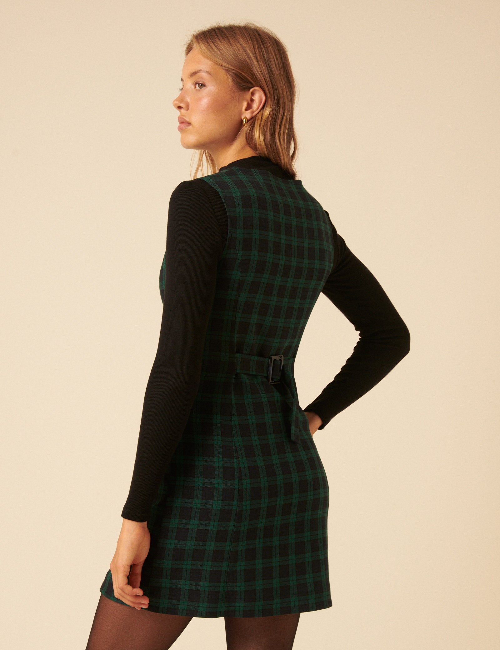 Green Check Ellie Pinafore Mini Dress