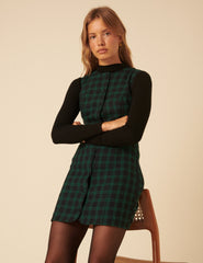 Green Check Ellie Pinafore Mini Dress