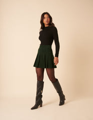 Green Cord Pleated Mini Skirt