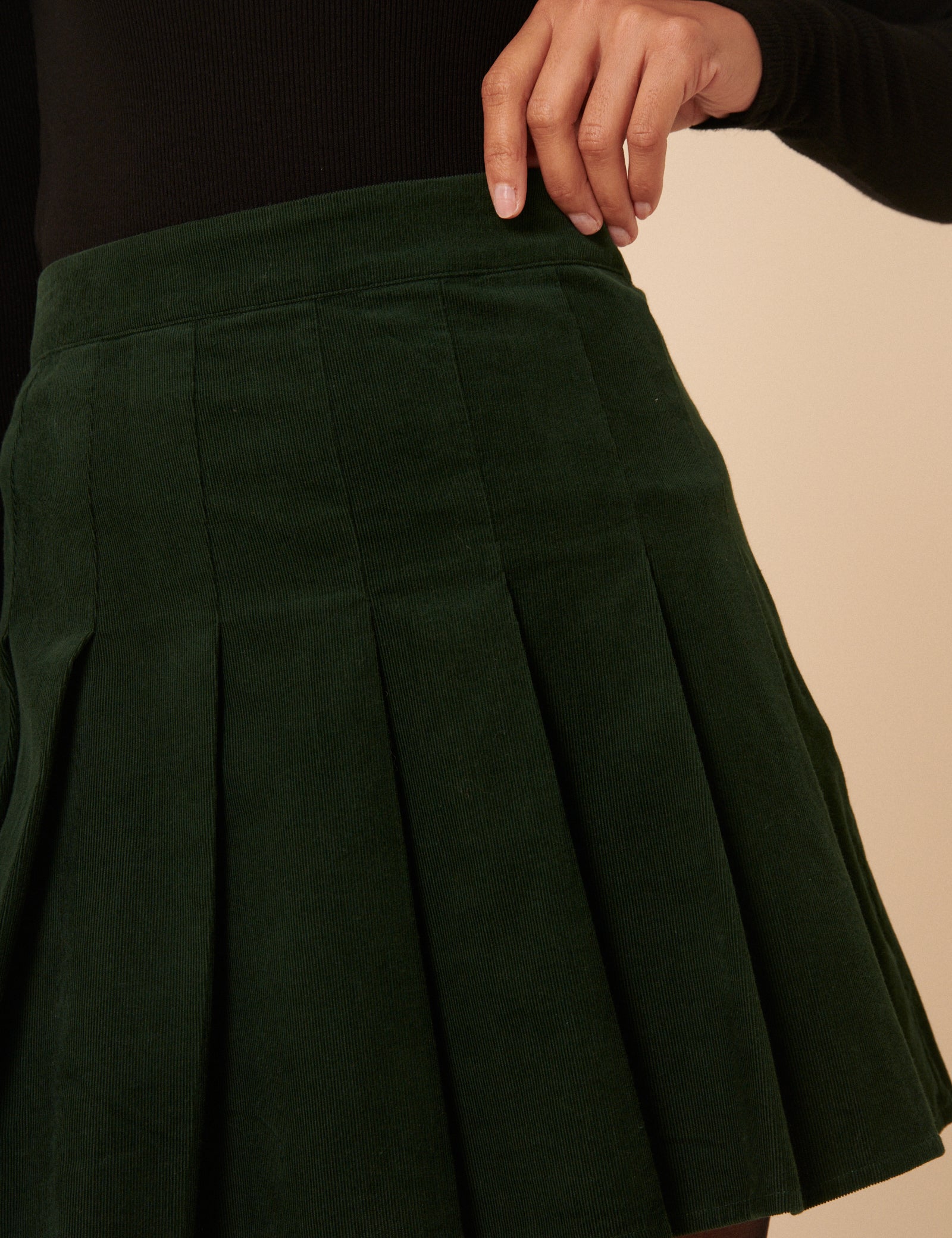 Green Cord Pleated Mini Skirt