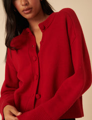 Red Wool Crew Neck Cardigan