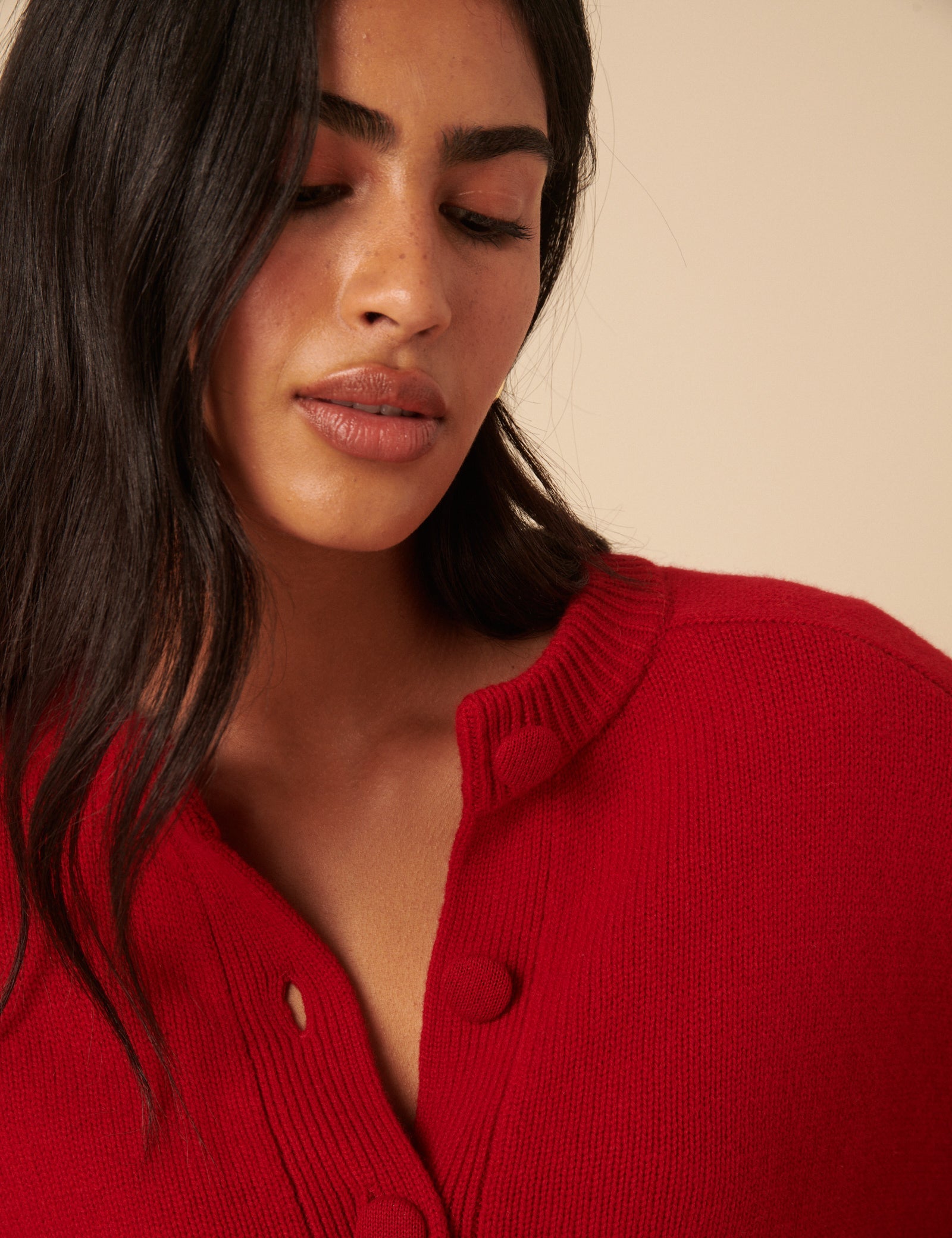 Red Wool Crew Neck Cardigan