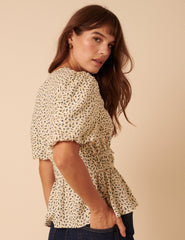 Cream Ditsy Floral V-Neck Blouse