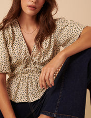 Cream Ditsy Floral V-Neck Blouse