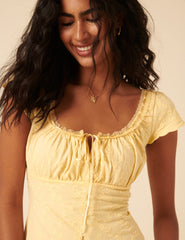 Butter Yellow Floral Embroidered Melissa Midi Dress