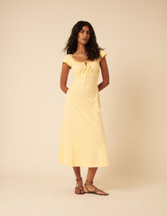 Butter Yellow Floral Embroidered Melissa Midi Dress
