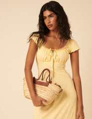 Butter Yellow Floral Embroidered Melissa Midi Dress