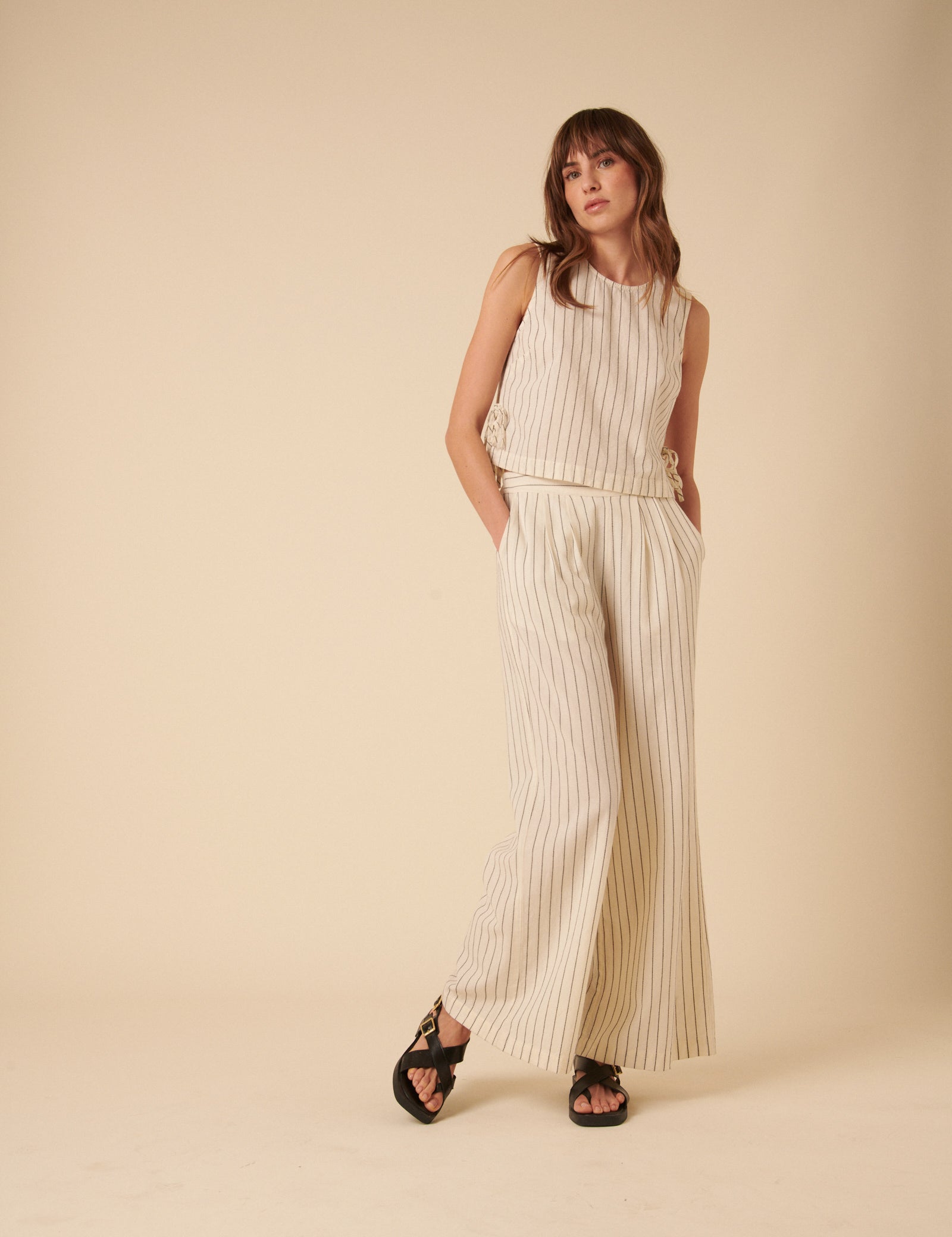 Cream Pinstripe Swing Top