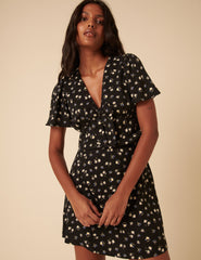 Black Ditsy Floral Frill Top