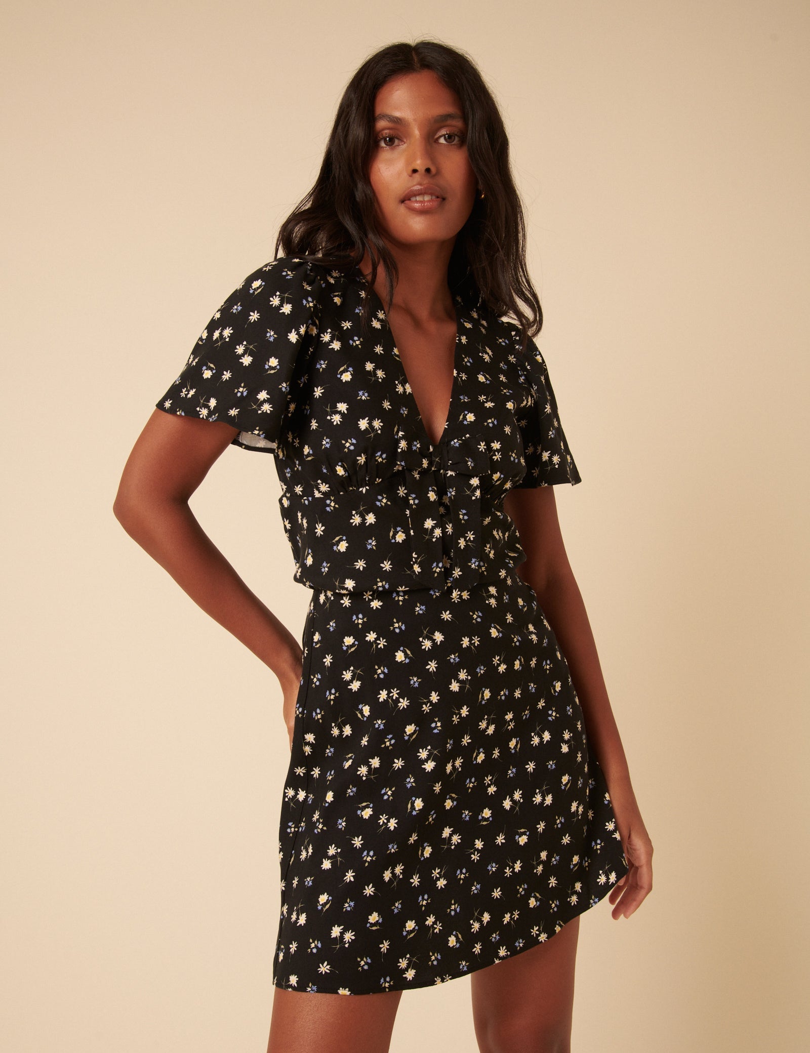 Black Ditsy Floral Mini Skirt