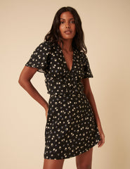 Black Ditsy Floral Mini Skirt