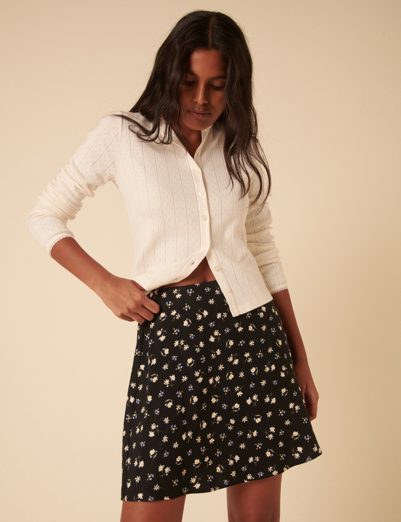 Black Ditsy Floral Mini Skirt