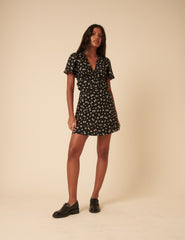 Black Ditsy Floral Mini Skirt