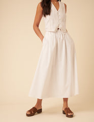 White Drawstring Midi Skirt