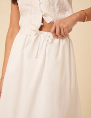 White Drawstring Midi Skirt