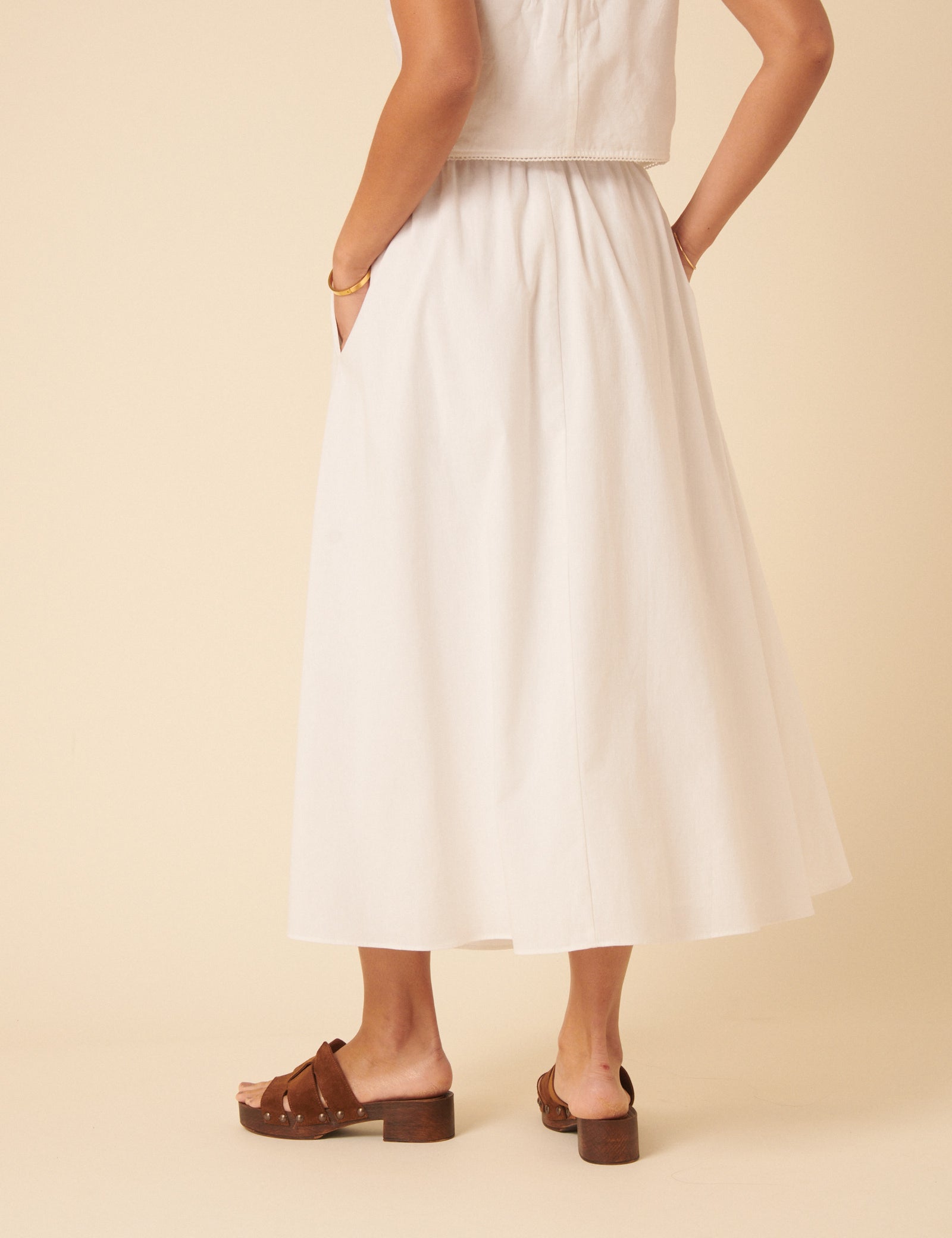 White Drawstring Midi Skirt