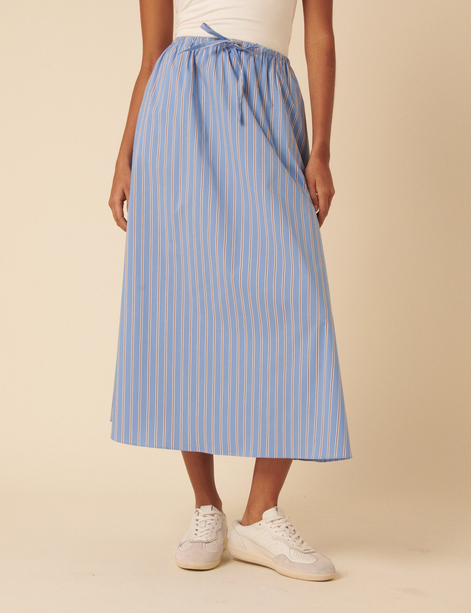Blue Pinstripe Naples Midi Skirt