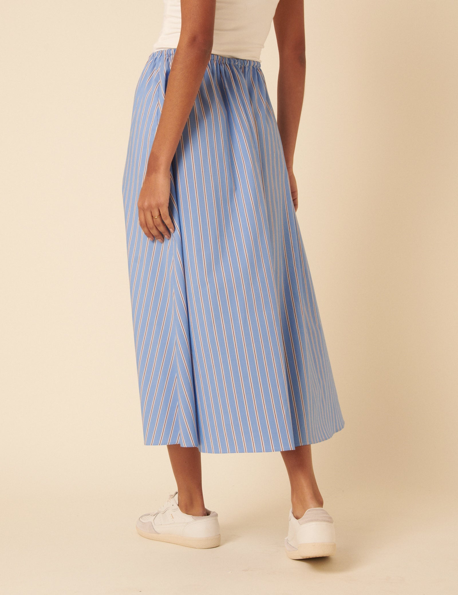 Blue Pinstripe Naples Midi Skirt
