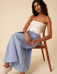 Blue Pinstripe Naples Midi Skirt
