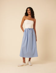 Blue Pinstripe Naples Midi Skirt