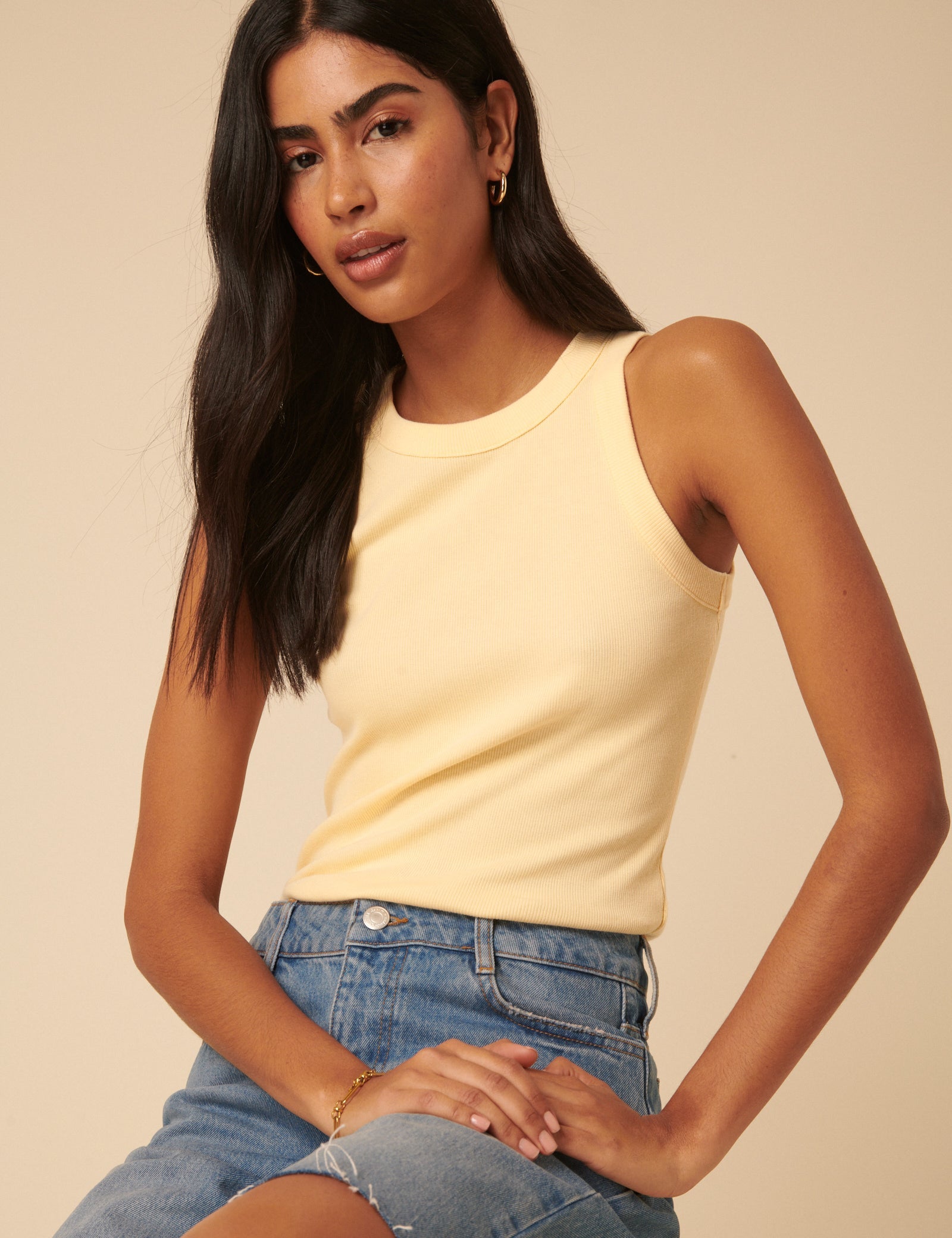 Butter Yellow Ribbed Racer Vest