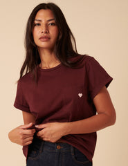 Burgundy Heart Embroidered T-Shirt
