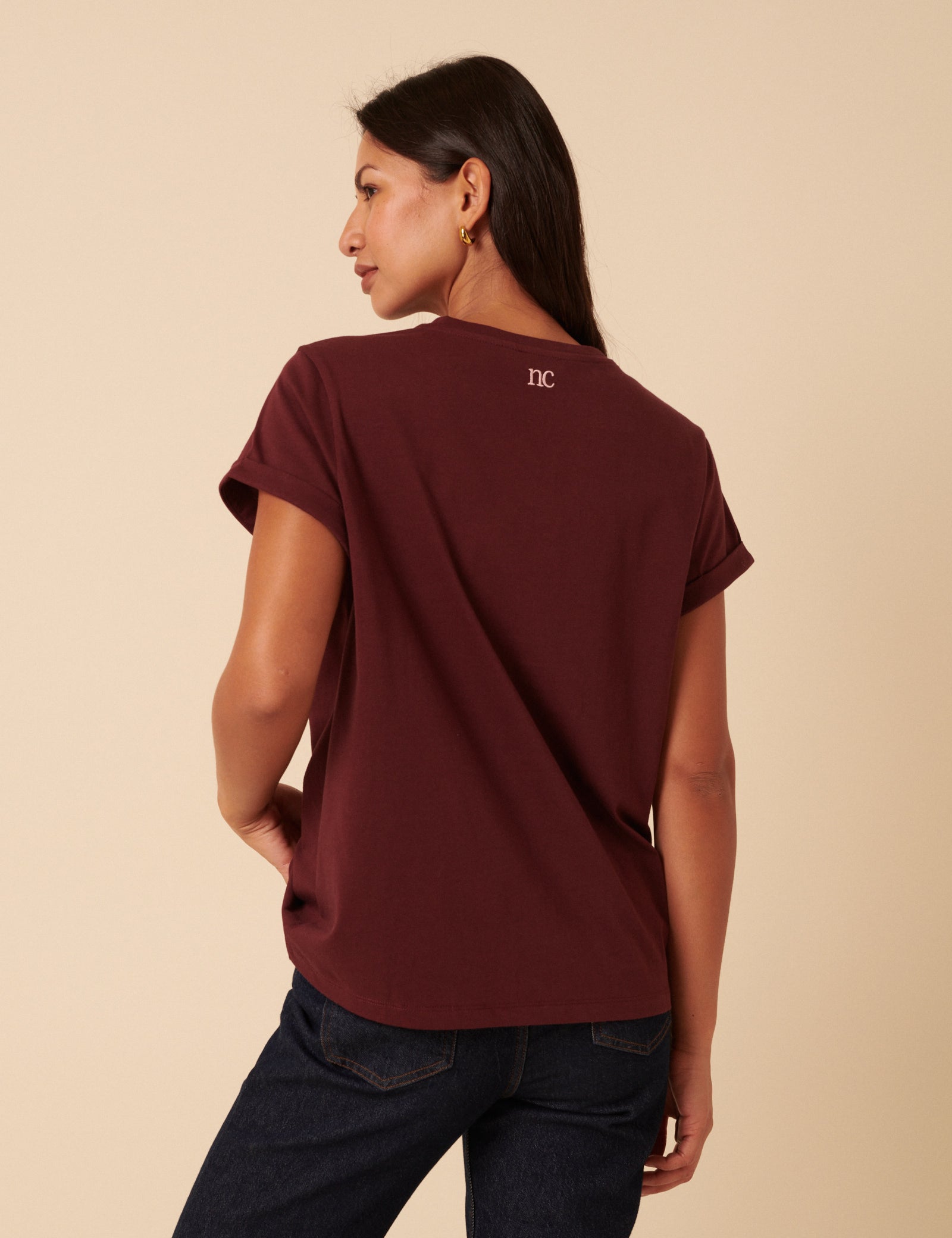Burgundy Heart Embroidered T-Shirt