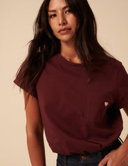Burgundy Heart Embroidered T-Shirt
