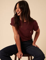 Burgundy Heart Embroidered T-Shirt