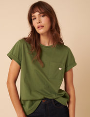 Green Heart Embroidered T-Shirt