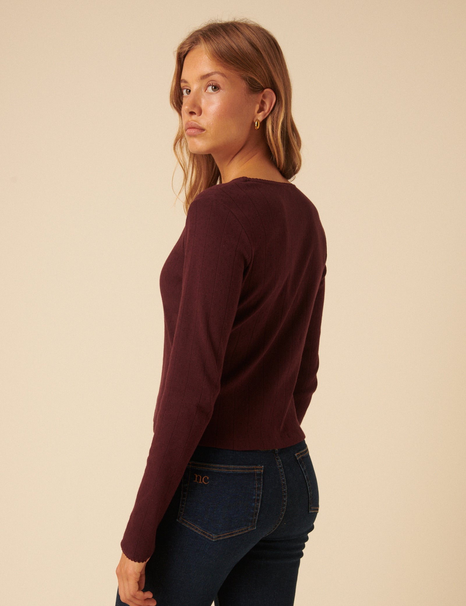Burgundy Pointelle Cardigan